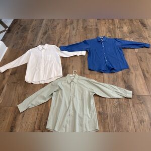 Set of Three Button-Up Shirts - Green, White, Blue